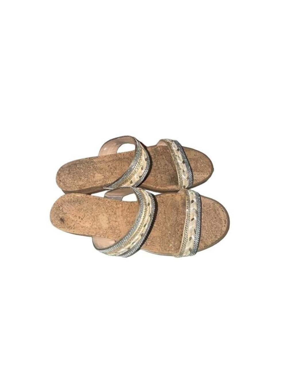 JLo Jennifer Lopez Women's Rhinestone and Woven Cork Slide Sandals Size 9M - Picture 4 of 5